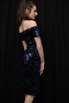 Bardot Sequin Midi Dress • Midnight Blue