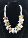 Metallic Pearl Necklace with Cube Cluster