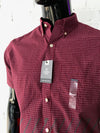 Van Heusen Mens Short Sleeve shirt • Dark Maroon with Grid Pattern
