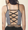 Womens Striped Crop Top with Criss Cross Ties