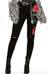  Rose Embroidered Black Jeans Women