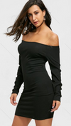 Womens Off Shoulder Bodycon Dress • Black