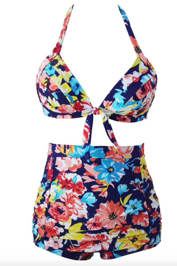Bathers Plus Size High Waist Bikini Swimsuit Flower Print