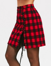 High Waist Tartan Skirt • Criss Cross Slit with Lace Panel