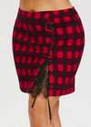 High Waist Tartan Skirt • Criss Cross Slit with Lace Panel