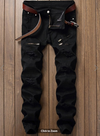 Mens Jeans • Black Jogger Style Jeans • Distressed with Zipper detail 