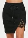 High Waist Skirt • Lace Panel Split • Black
