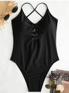 Womens Bathers • Lace up Plunge Neck Swimsuit • Black