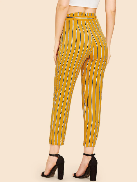 Vertical striped cheap frill belted pants