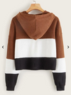 Womens Colour Block Crop Hoodie • Brown White and Black