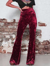 Womens RED BURGUNDY Velvet Flared Pants