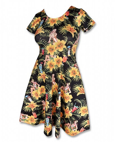 Womens Liquorbrand TIKI TIME YELLOW/BLACK DRESS