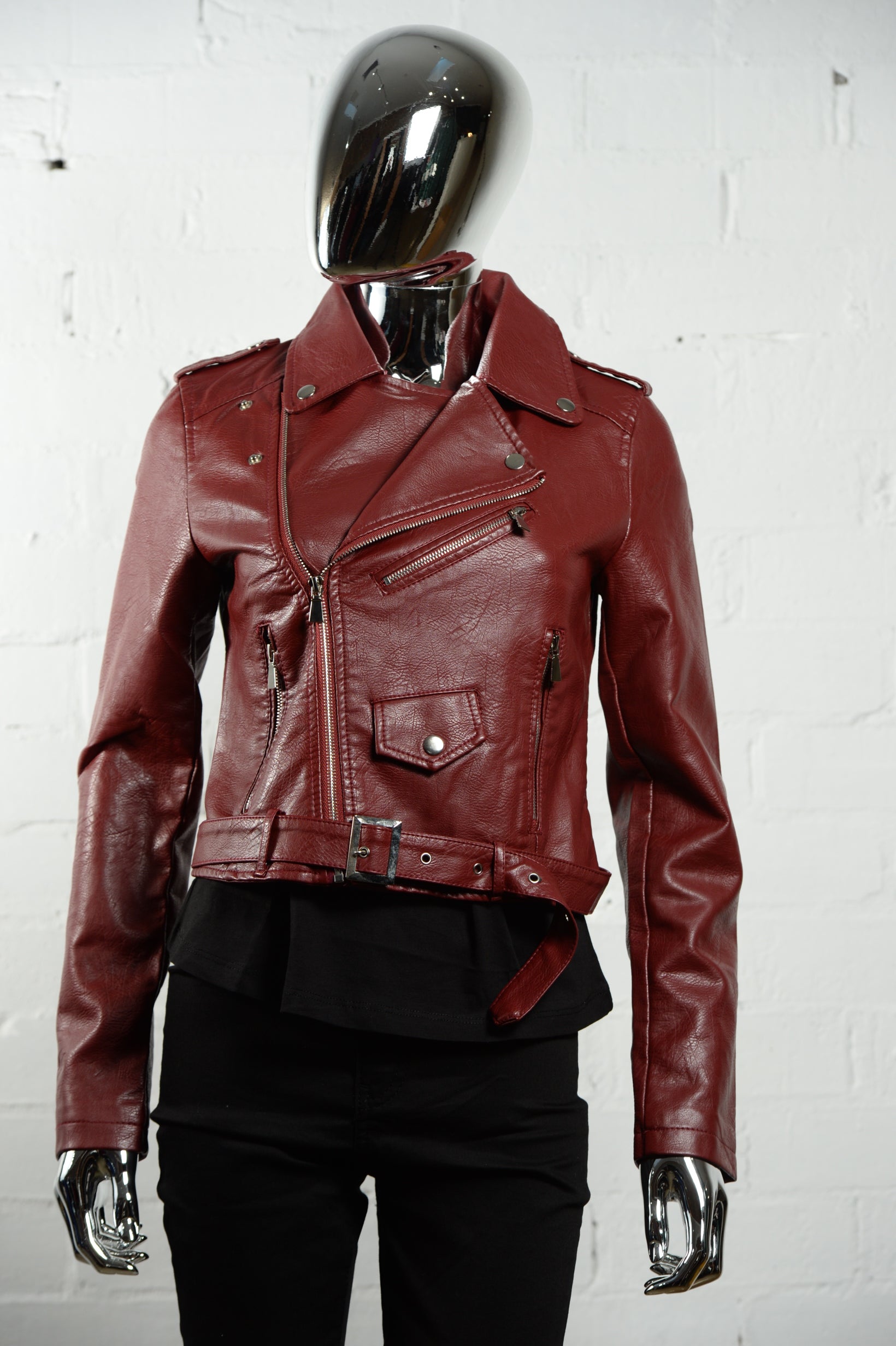 Wine red deals leather jacket womens