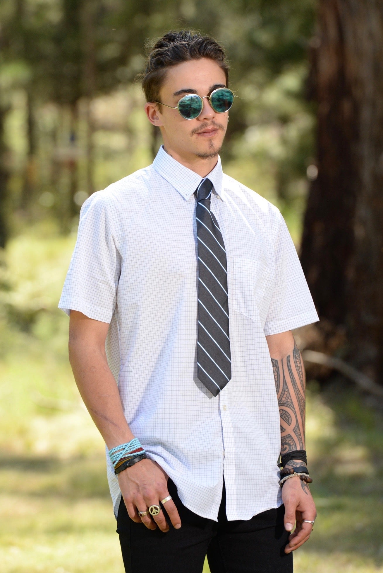 Van Heusen Mens Short Sleeve Shirt • White with Black Check