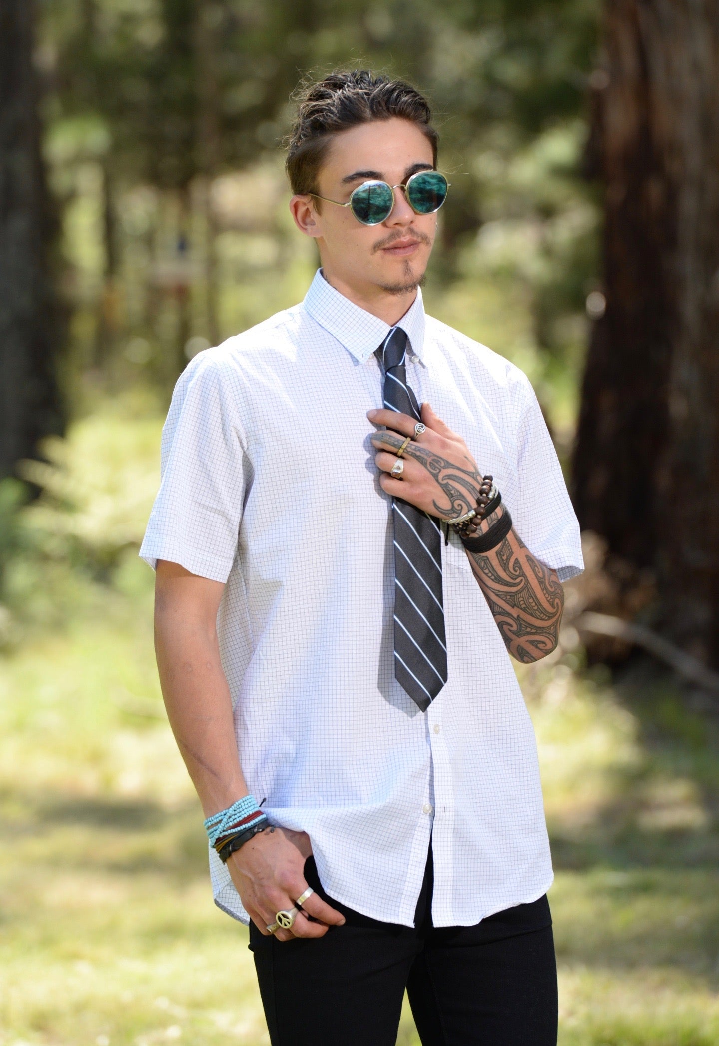 Van Heusen Mens Short Sleeve Shirt • White with Black Check