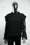 Womens Black Blouse with Pleated Frill