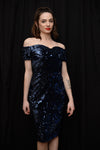Bardot Sequin Midi Dress • Midnight Blue