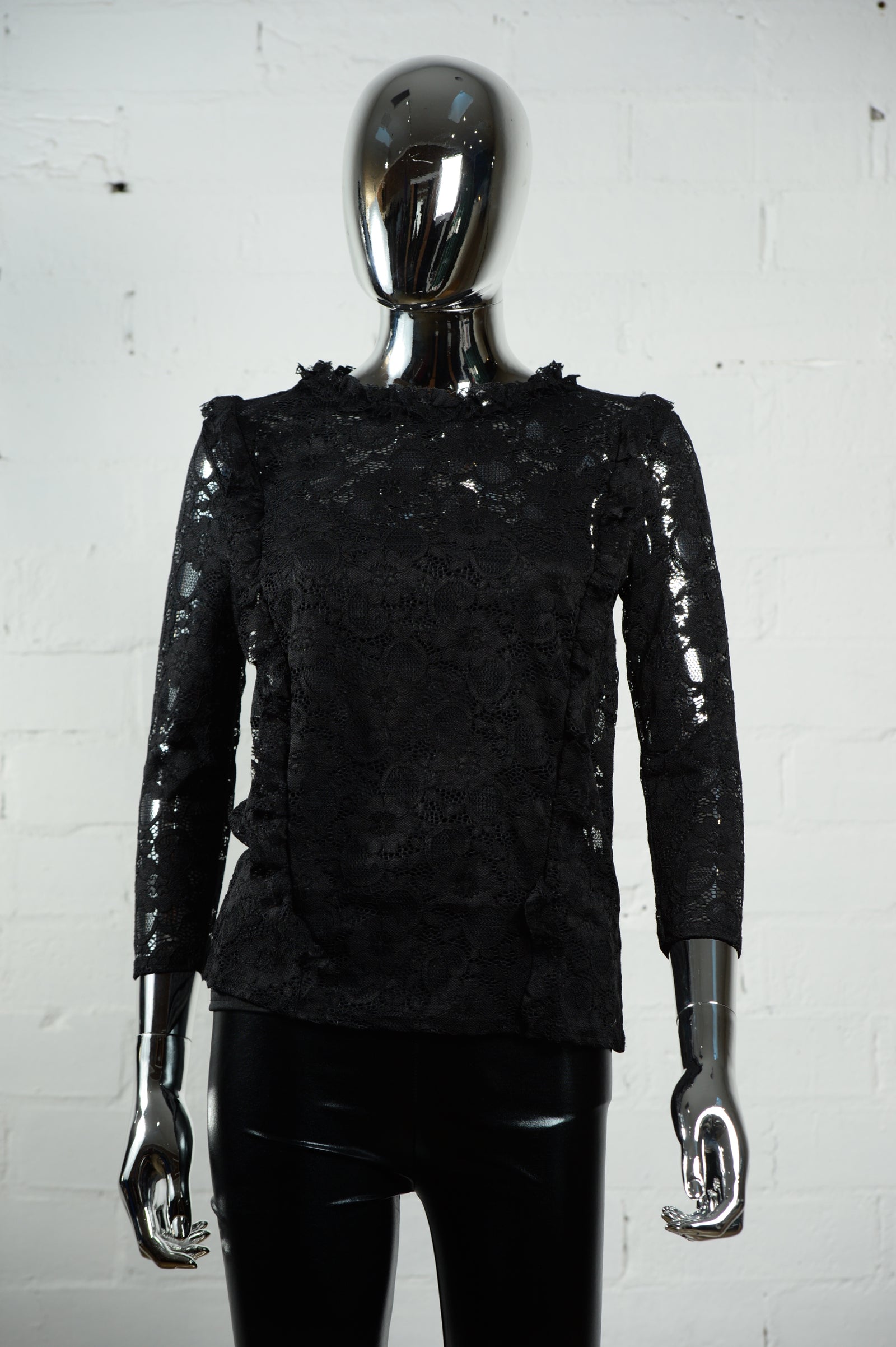 Womens Black Lace Frill Top