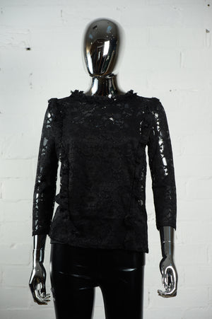 Womens Black Lace Frill Top