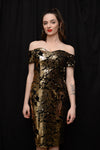 Bardot Sequin Midi Dress • Black and Gold