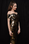 Bardot Sequin Midi Dress • Black and Gold