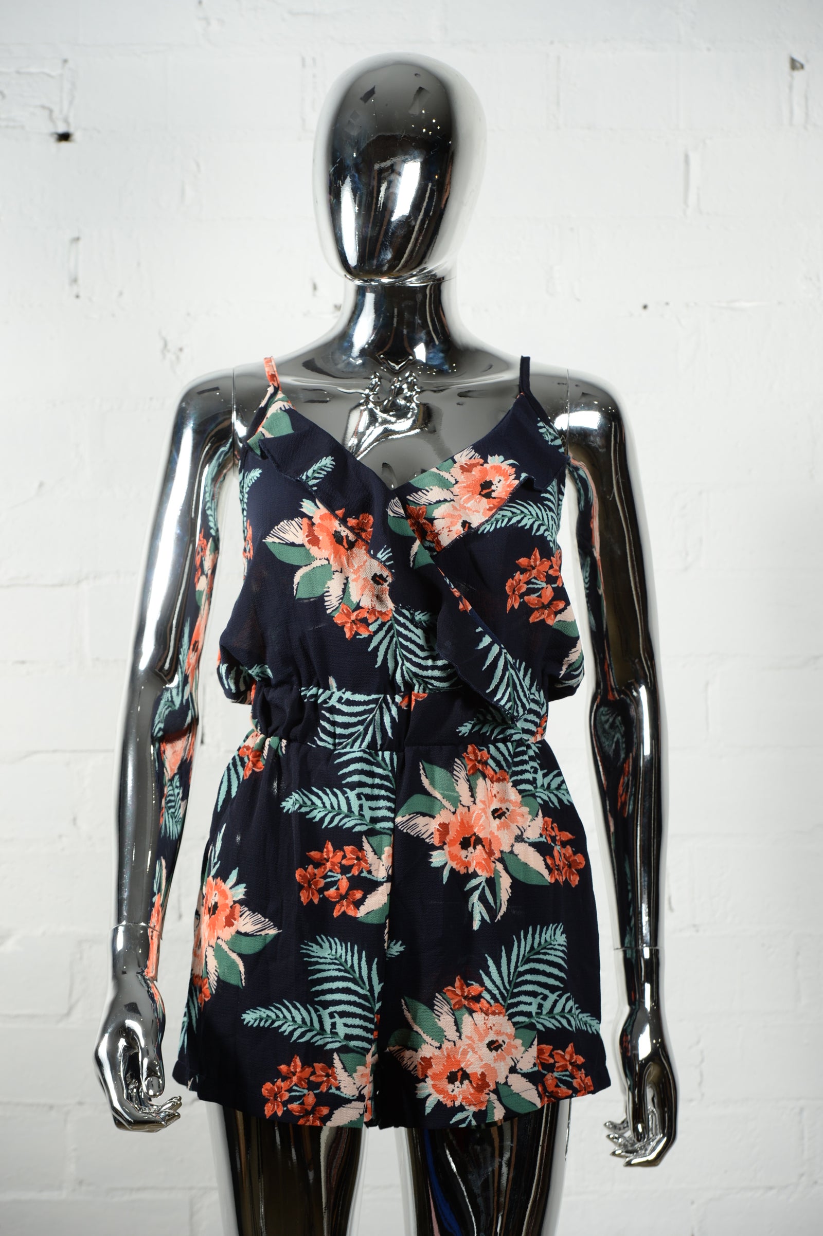 Play Suit • Shoe string Straps • Navy Floral