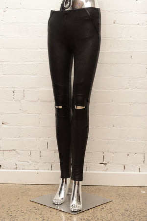 Women Faux Leather Split-knee Motorcycle Pants Faux Leather BLACK