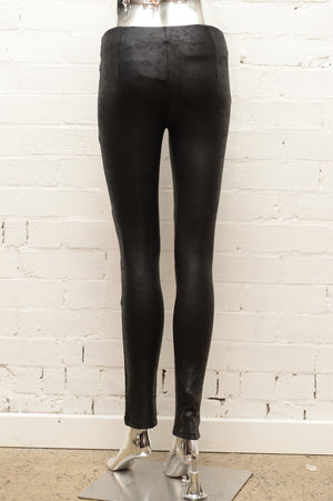 Women Faux Leather Split-knee Motorcycle Pants Faux Leather BLACK