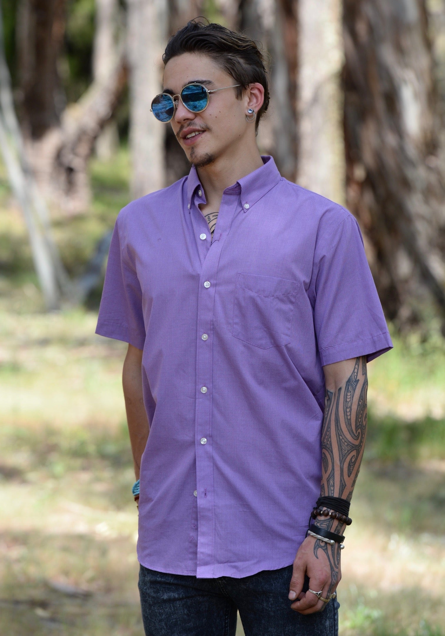 Van Heusen Mens Short Sleeve Shirt Purple ALT Finery
