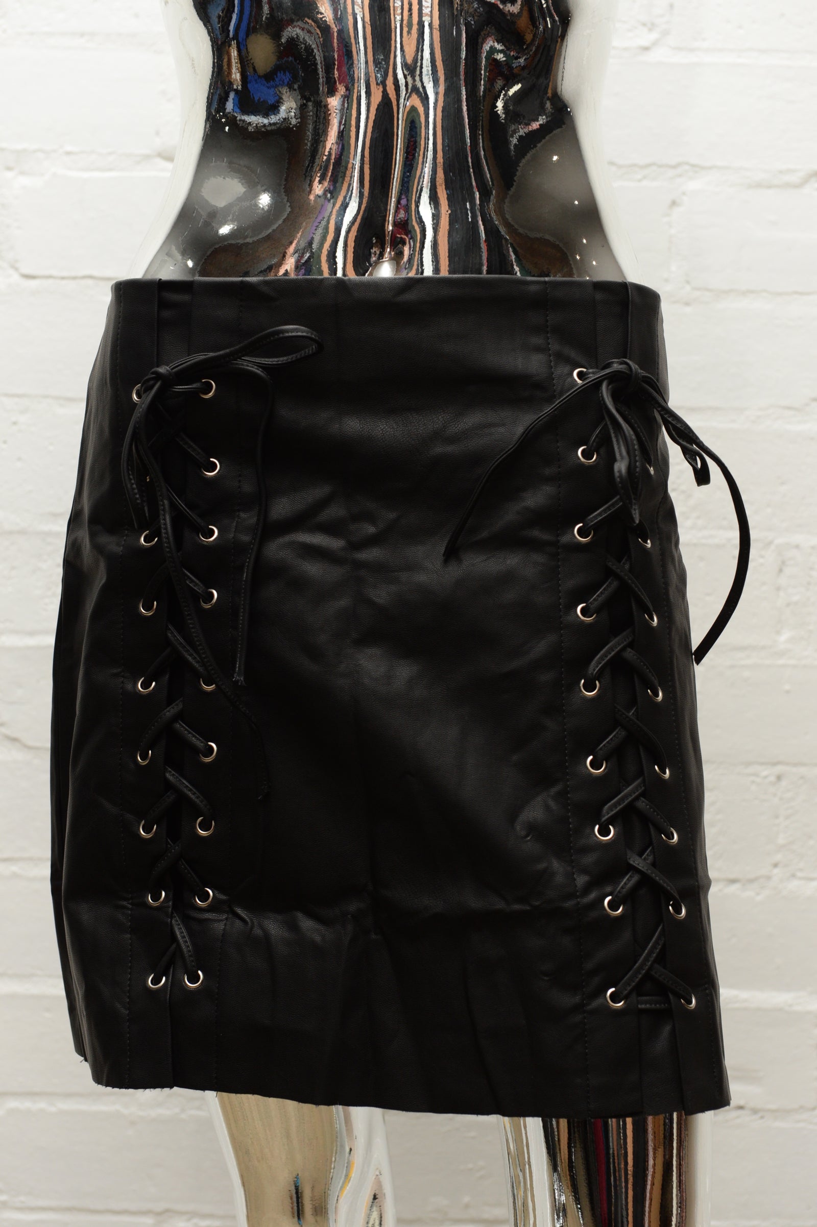 Faux Leather Lace up Skirt