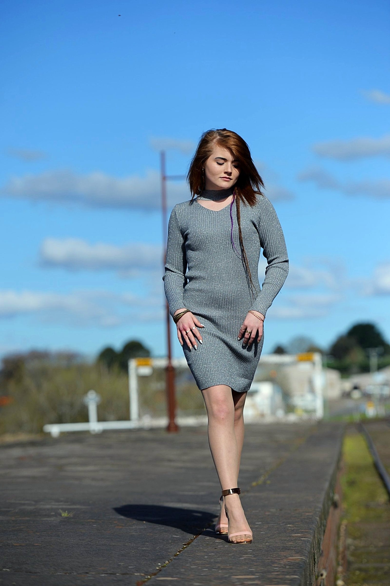 Womens Sparkle Ribbed Dress