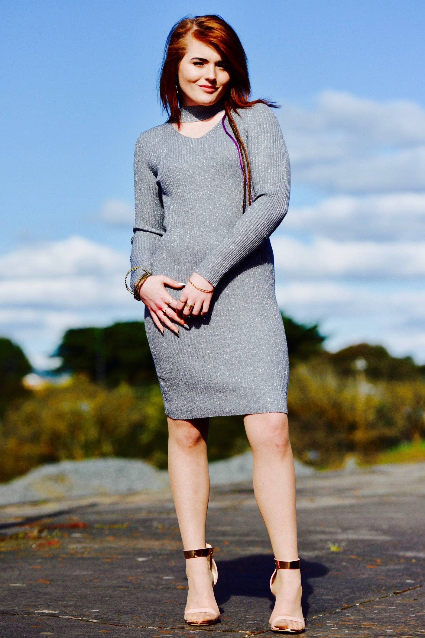 Womens Sparkle Ribbed Dress