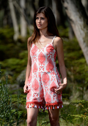 Play Suit • Red and White Lace