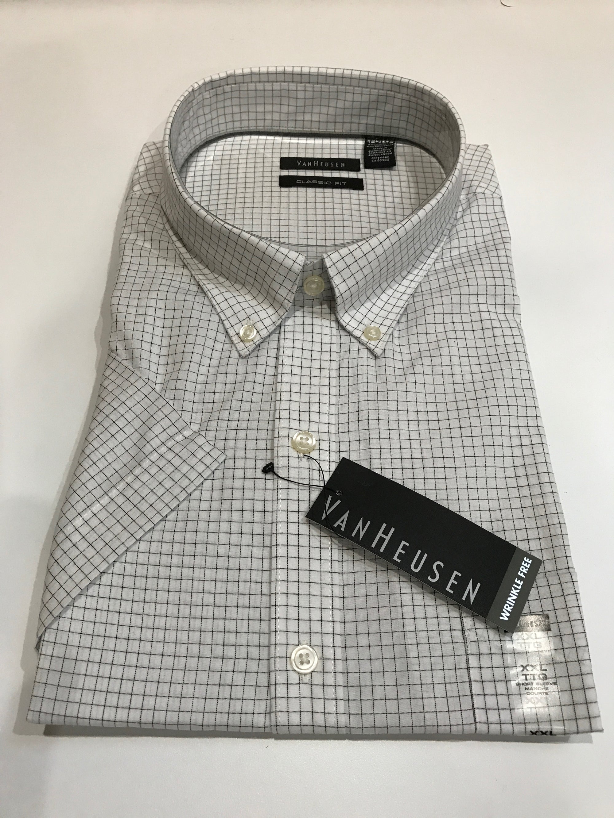 Van Heusen Mens Short Sleeve Shirt • White with Black Check