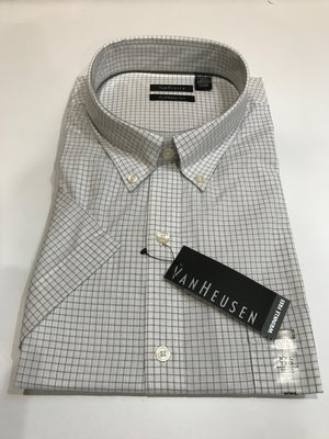 Van Heusen Mens Short Sleeve Shirt • White with Black Check