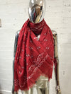 scarves Scarf Red Scarf with Paisley Pattern red Paisley Fringed Edges