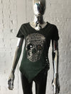 Womens Khaki T Shirt with Metallic Skull 