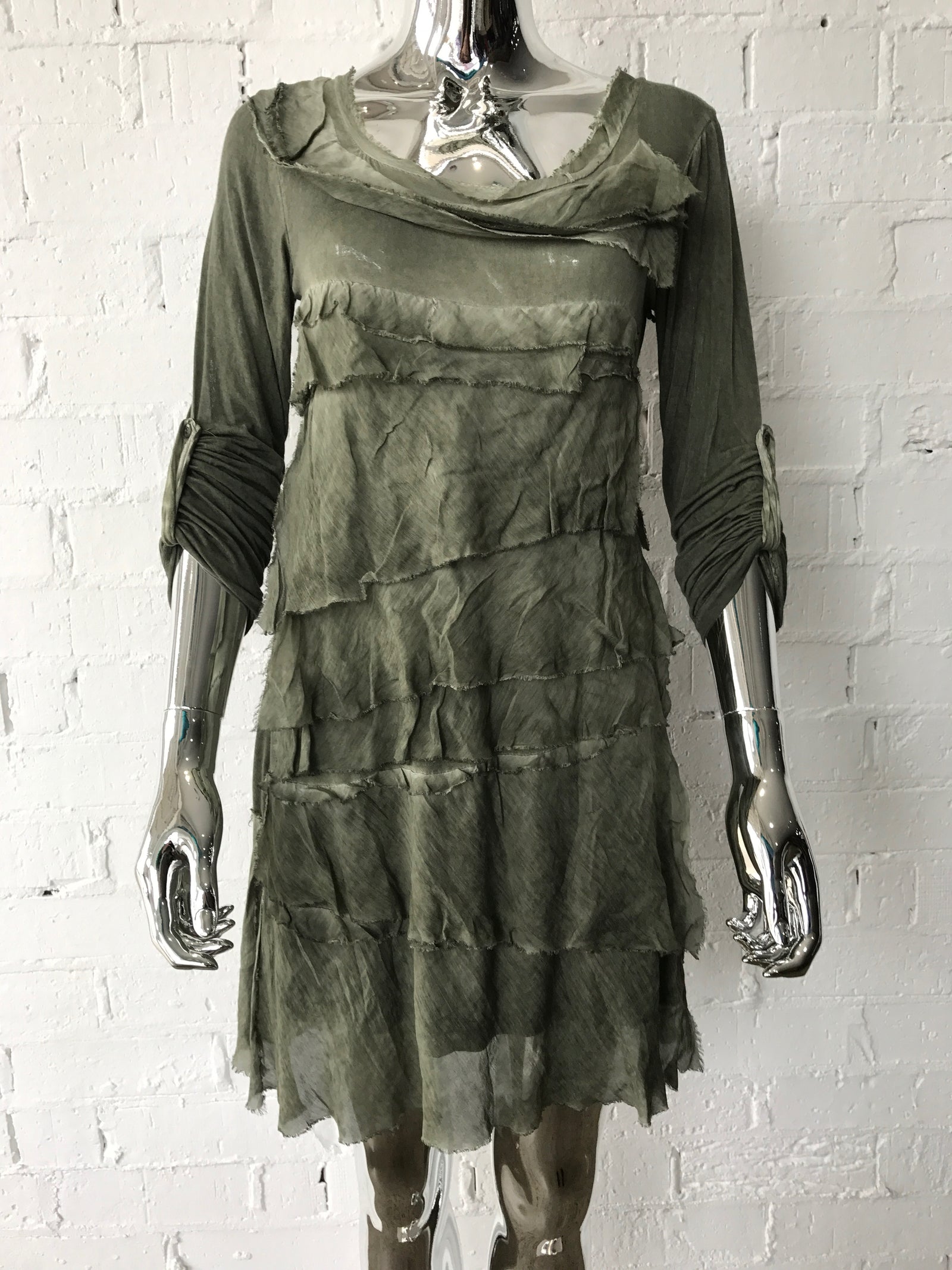 Hand Dyed Layered Silk Dress • Khaki
