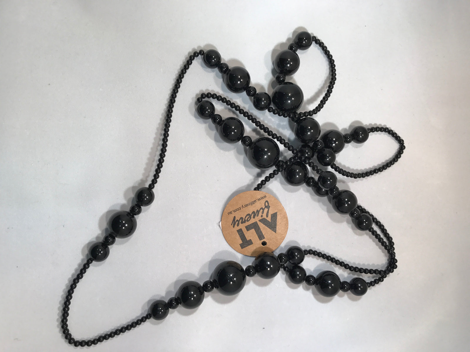 Long Black Bead Necklace