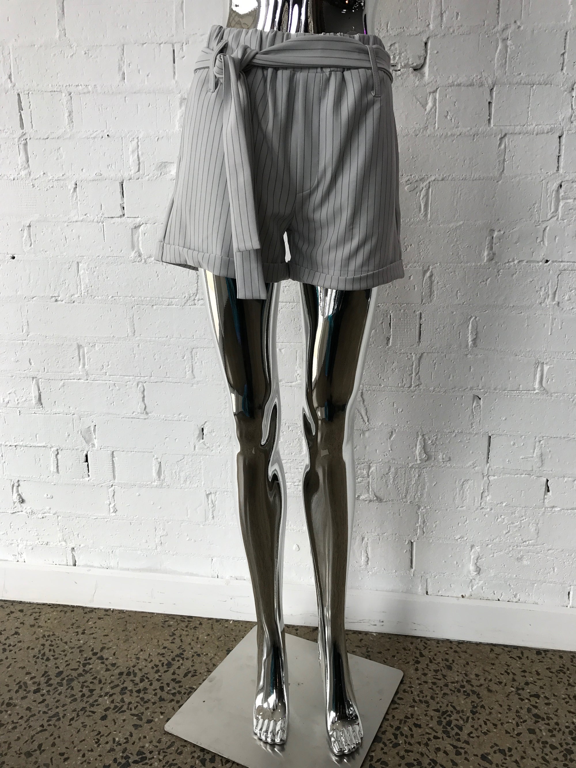 Womens Striped Shorts Cream with Grey Stripe