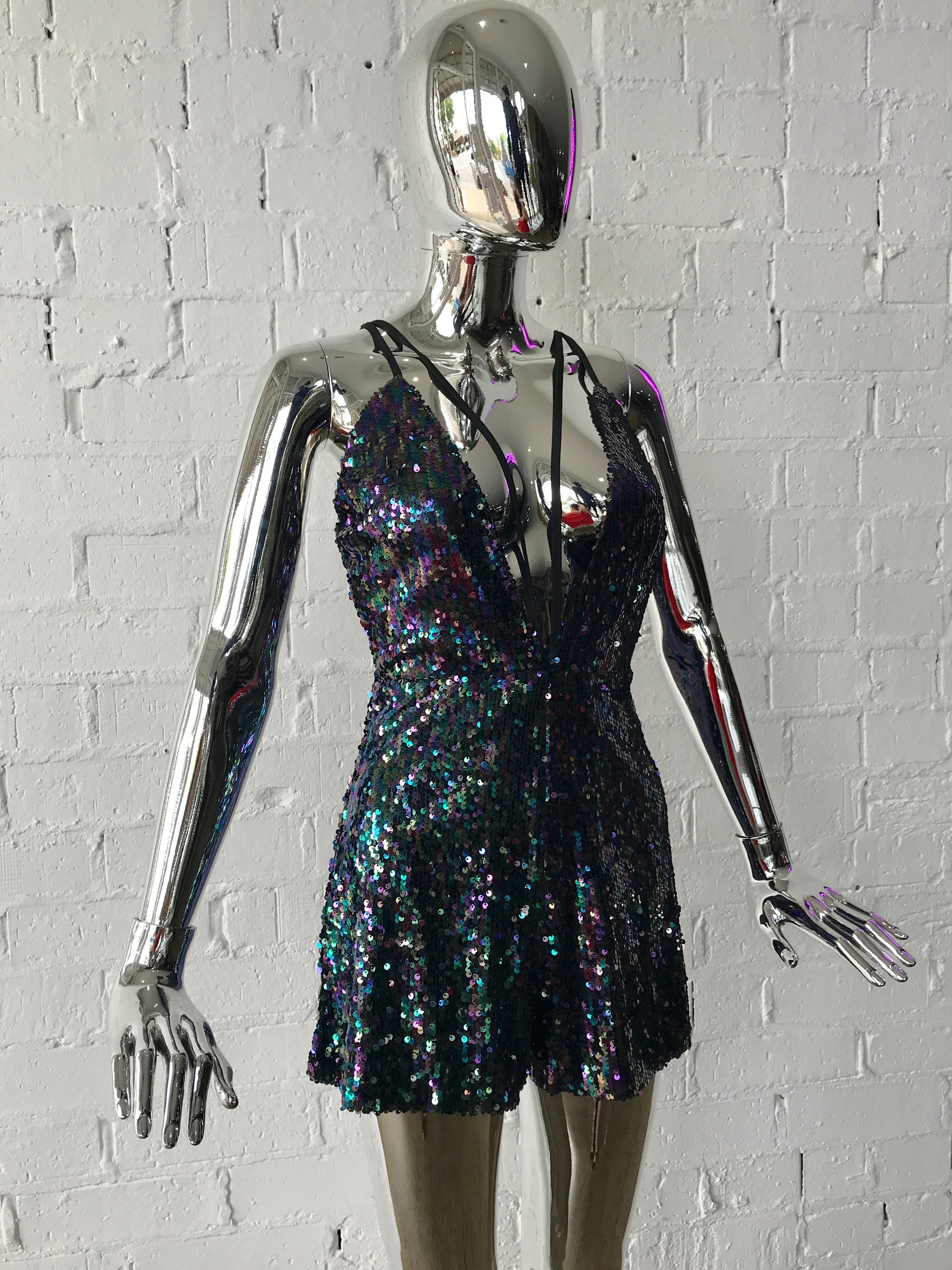 Womens Playsuit • Sequin Plunge Neck