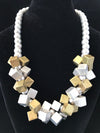 Metallic Pearl Necklace with Cube Cluster