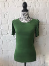 Womens Jumper • Green Short Sleeve Knit Sweater with Gathered Sleeve • 14