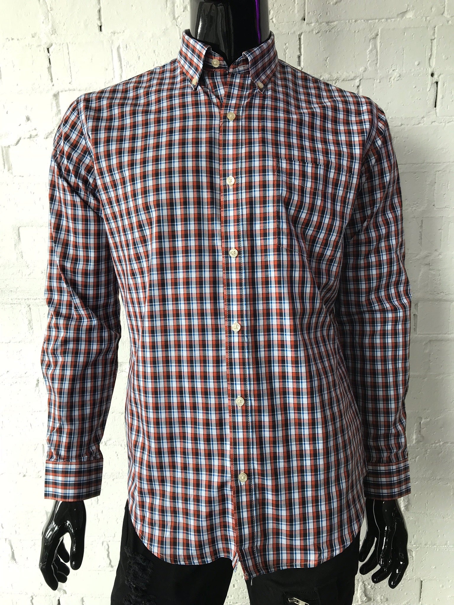 Van Heusen Mens Shirt Red Black Navy and White Check 