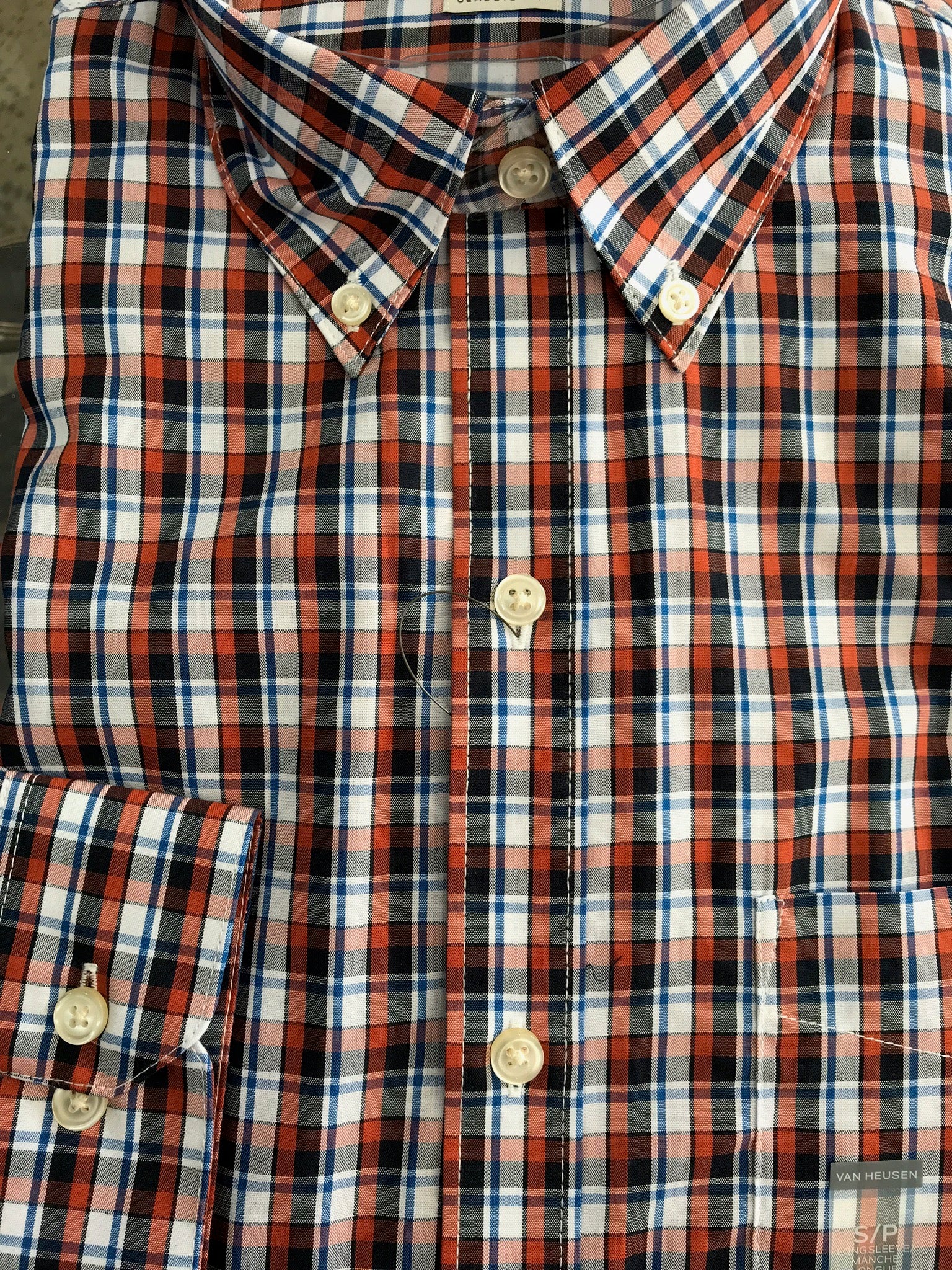Van Heusen Mens Shirt Red Black Navy and White Check 