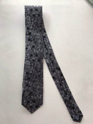Tie • Geometric Grey, Black and Silver Pattern • By Van Heusen