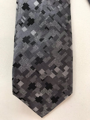 Tie • Geometric Grey, Black and Silver Pattern • By Van Heusen