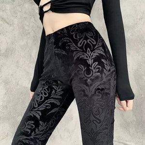 Womens Black Velvet Flared Pants
