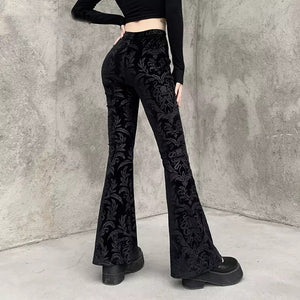 Womens Black Velvet Flared Pants