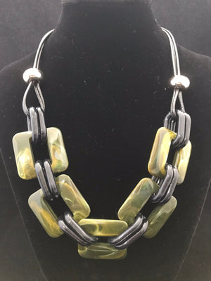 Square Chain Link Necklace • Green and Black